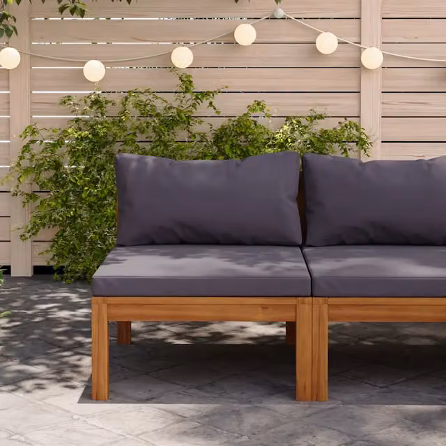 Divano Modulare Centrale Design Mania in Legno di Acacia e Tessuto Grigio con Cuscini