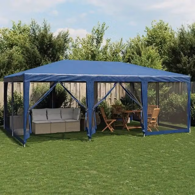 Tenda per feste vidaXL con 10 pareti laterali in rete blu L: 6 m, P: 4 m, H: 2,8 m
