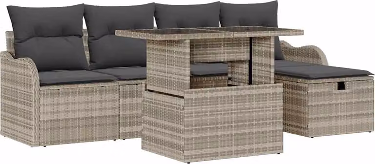 Set Divano da Giardino 6 pcs Grigio chiaro polyrattan