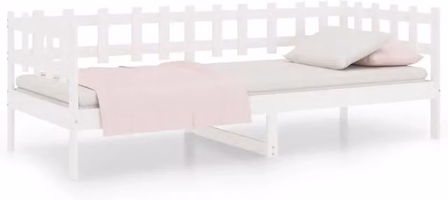 Letto singolo modello dormeuse in legno massello di pino bianco laccato per adulti senza materasso 90x190 cm