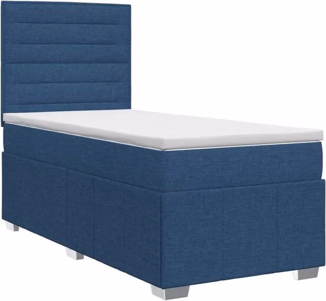 Letto box spring con materasso vidaXL in tessuto blu e bianco, con base a sollevamento, L: 100 cm, P: 200 cm, H: 140,5 cm