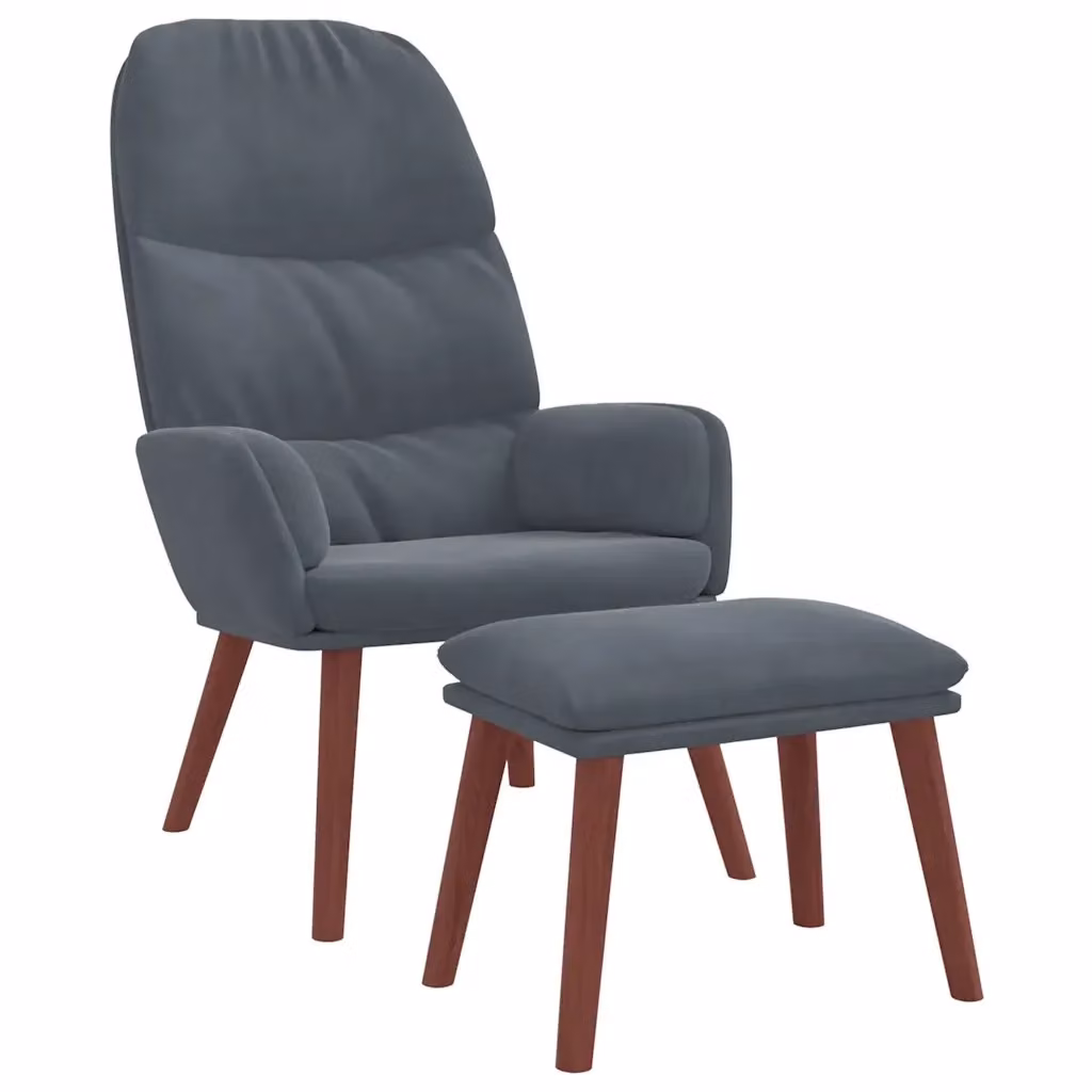 Poltrona Relax con Poggiapiedi vidaXL in Velluto Grigio con Struttura in Legno e Metallo – 2