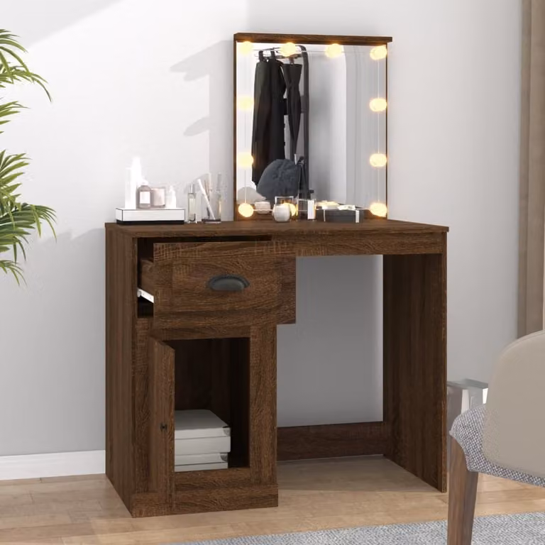 The Living Store Comodino con LED Rovere marrone 90x50x132,5 cm Materiale a base di legno