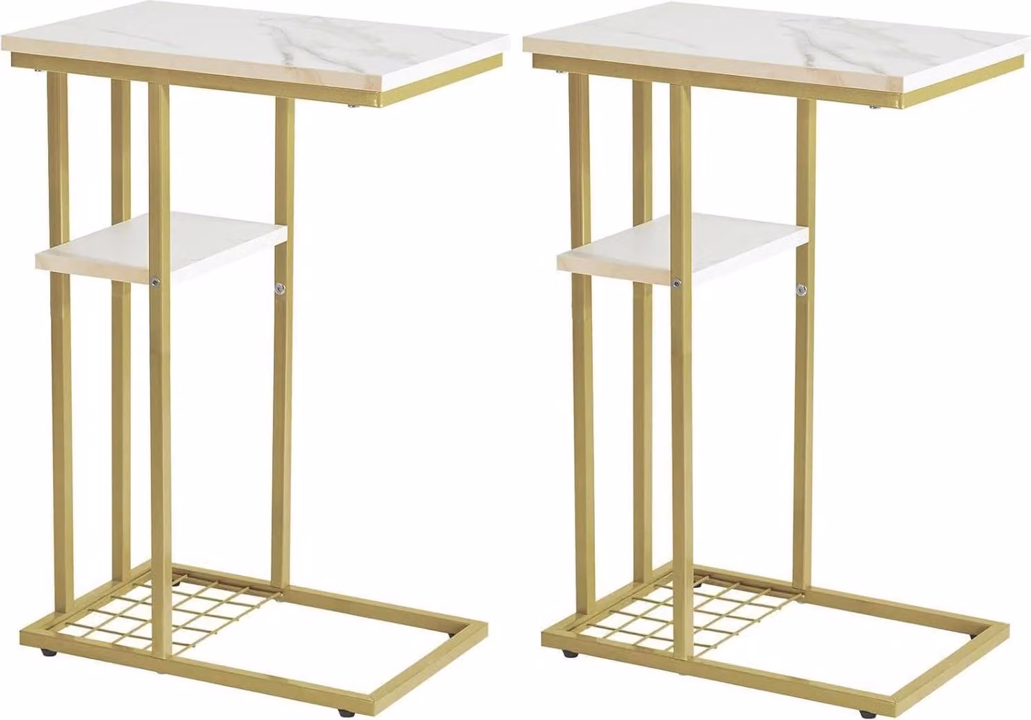 YMYNY tavolino a forma di C con motivo in marmo oro bianco set di 2 40x26x61,5 cm