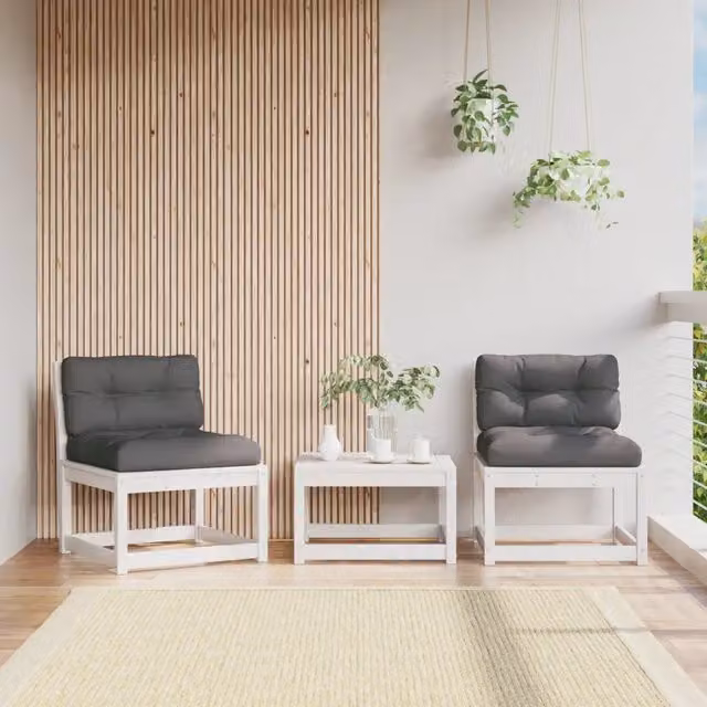 Set di 2 Divani da Giardino vidaXL in Legno di Pino Bianco con Cuscini Antracite, L/P/H: 146 x 78 x 63,5 cm – 1