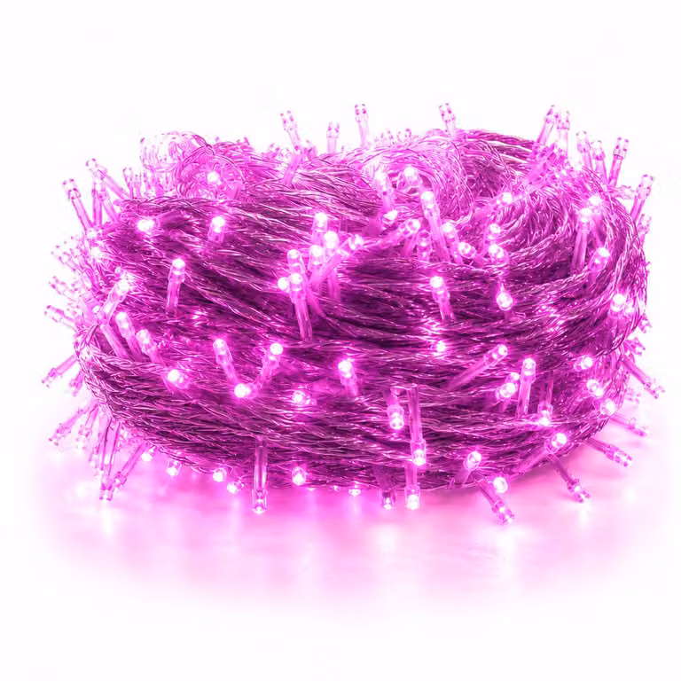 50M 500LEDs 8 Modes Fairy Lights Power LED Christmas Fairy Lights Cavo trasparente Camera Decorazione Luce Festa Giardino Illuminazione Albero di Natale, Rosa