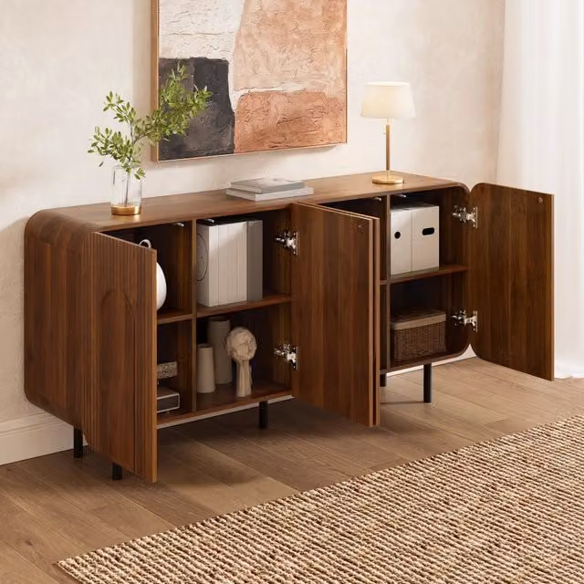 Credenza e madia con 4 ante 8 vani e ripiani regolabili per soggiorno in MDF e truciolare noce 160 × 40 × 79 cm