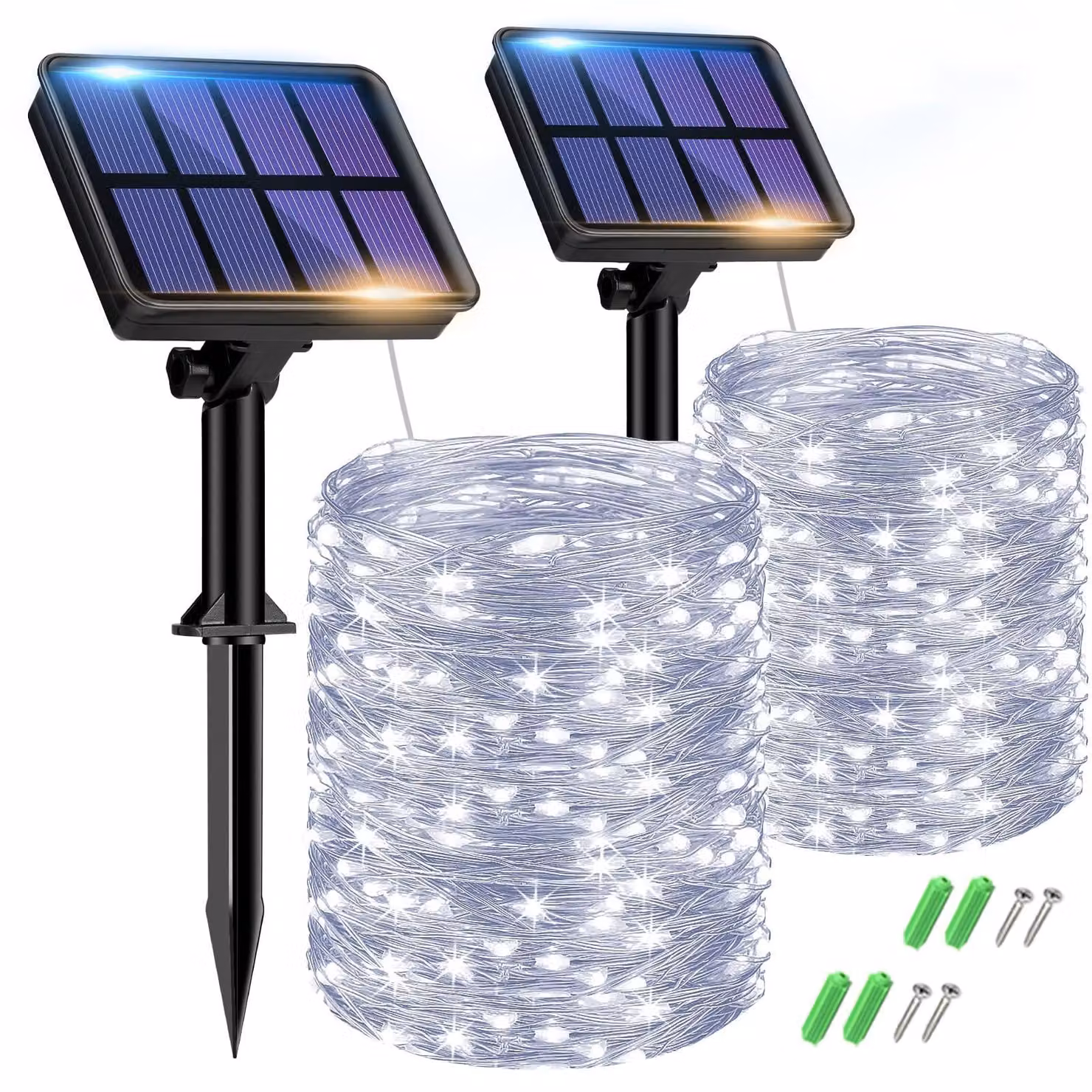 Catena luminosa solare con 150 LED, luce bianca fredda, per uso esterno