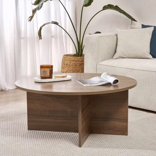 Tavolino da salotto rotondo Simbario in legno marrone noce, L: 90 cm, P: 90 cm, H: 40 cm – 1