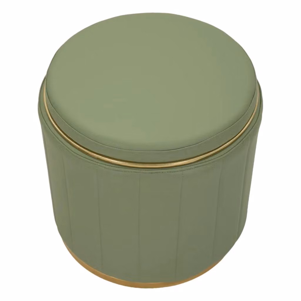 Pouf London KENDRA HOME in ecopelle verde con dettagli oro, cilindrico – 2