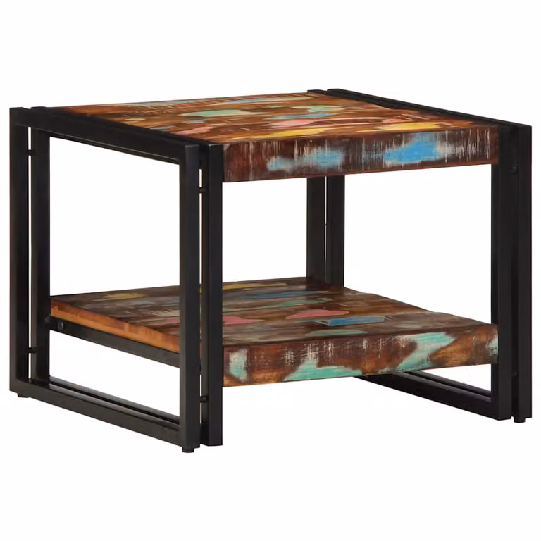 vidaXL Tavolino da Salotto Quadrato in Legno Massello Recuperato Multicolore L: 50 cm, P: 50 cm, H: 38 cm