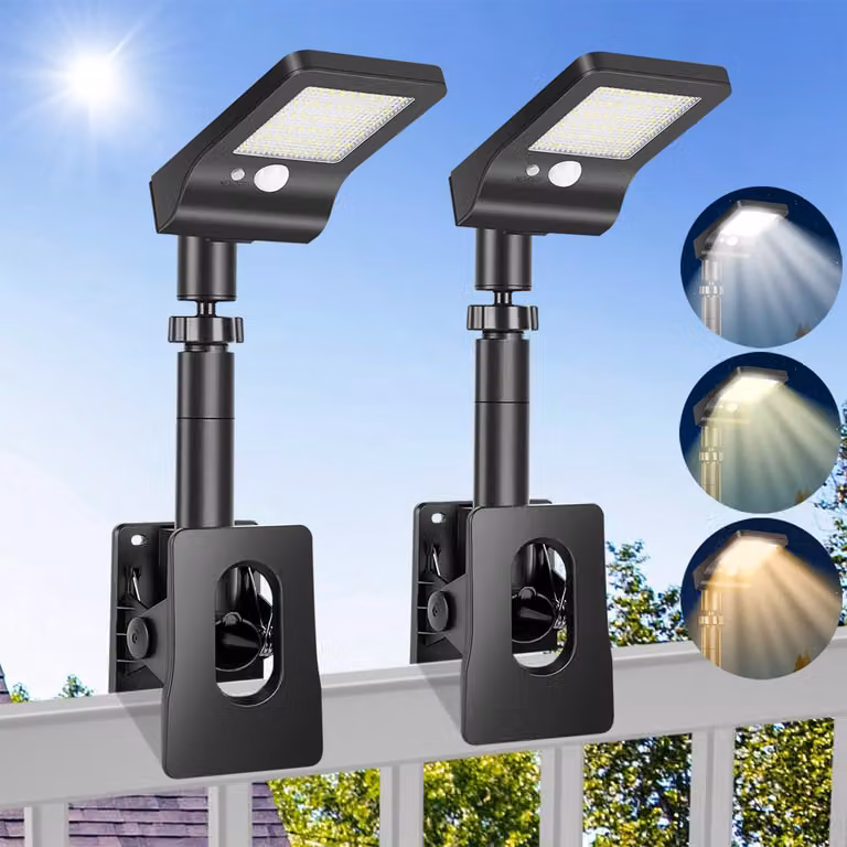 Set di 2 lampade solari da esterno con sensore di movimento, 60 LED, 3 colori
