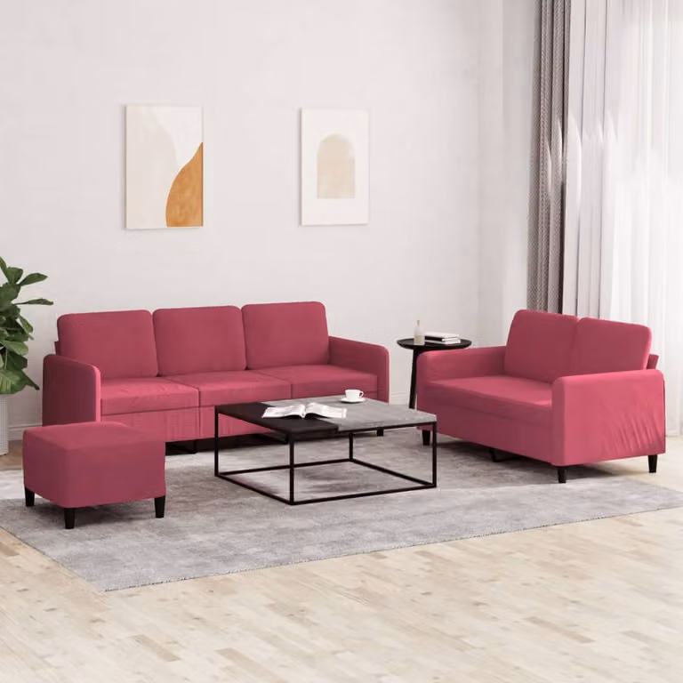 Maison Exclusive - Set divano 3 pezzi in velluto bordeaux