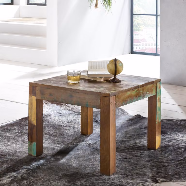 Tavolino FineBuy Legno massiccio riciclato 60x47x60 cm Shabby Chic | Soggiorno Tavolo Tavolino quadrato | Grande salotto