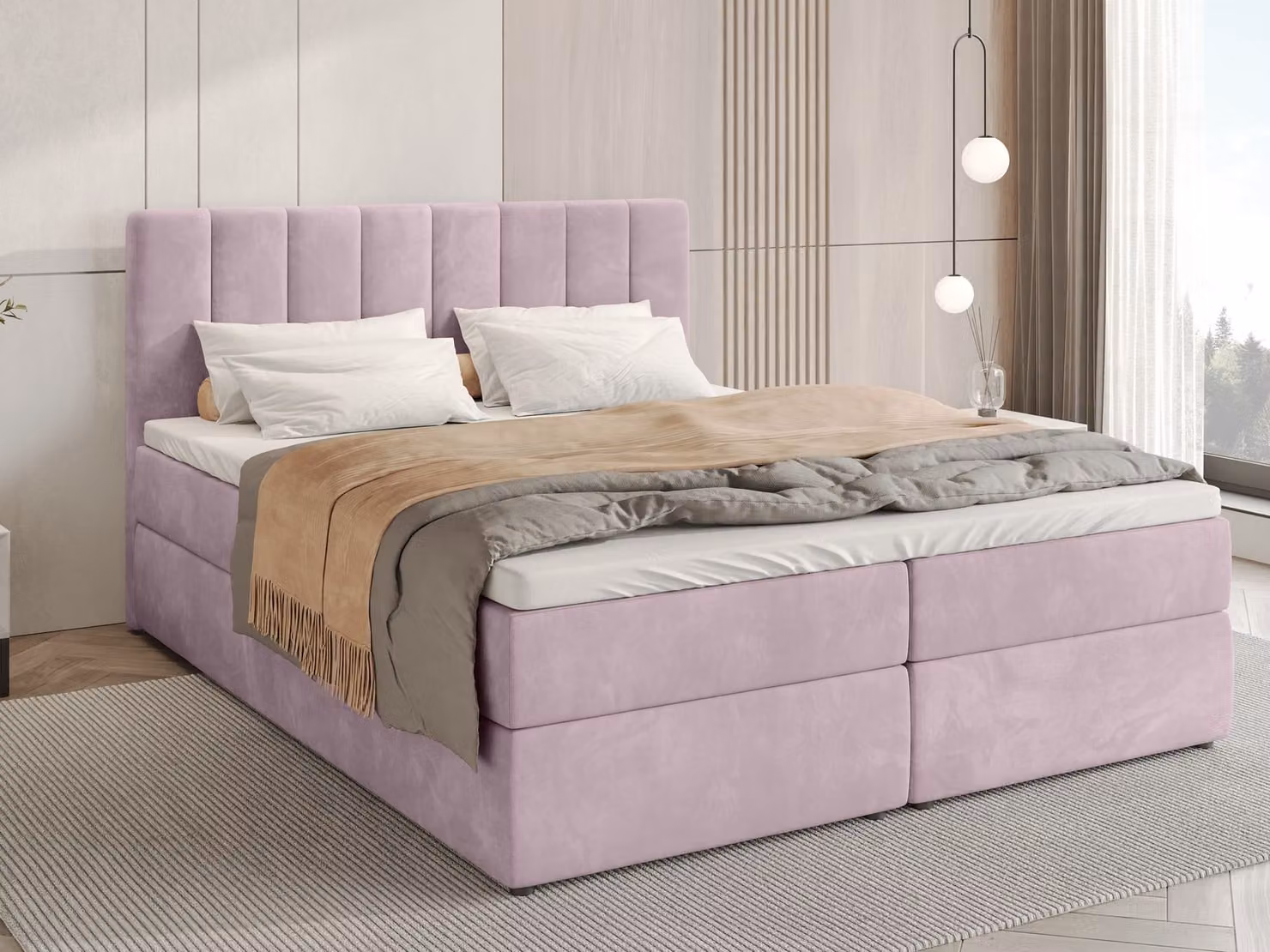 BroMARKT letto a molle DENVER con 2 reti, materasso Bonell, letto imbottito, letto (rosa scuro, Kronos 27, 180 x 200 cm)