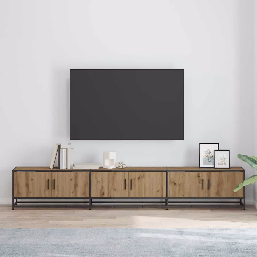 Unità TV moderna vidaXL in legno e metallo, colore marrone, L: 240 cm, P: 35 cm, H: 41 cm