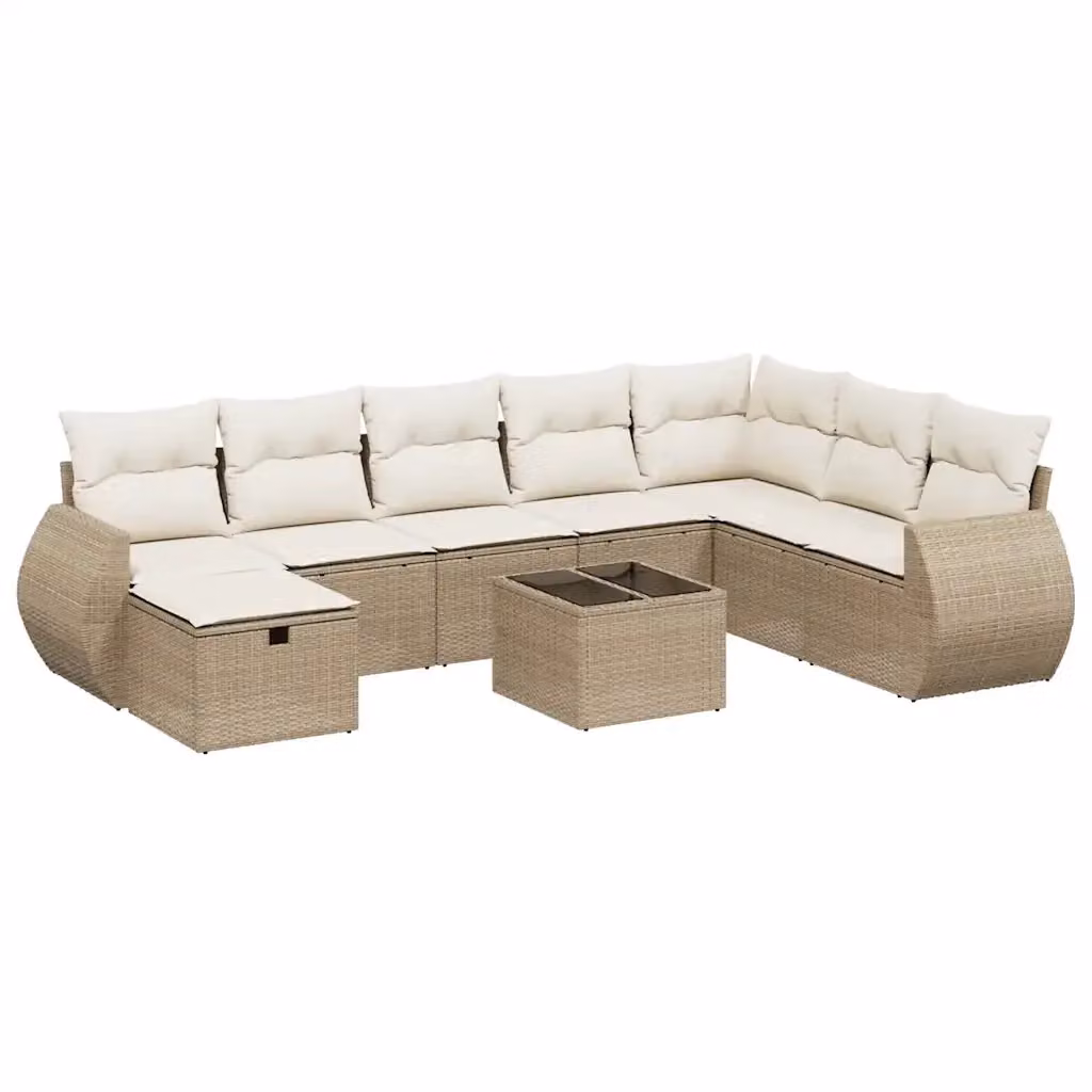 vidaXL Set Divano da Giardino 9 pz a L con Cuscini Beige e Tavolino, Design Moderno in Polyrattan con Struttura in Acciaio Verniciato a Polvere – 2