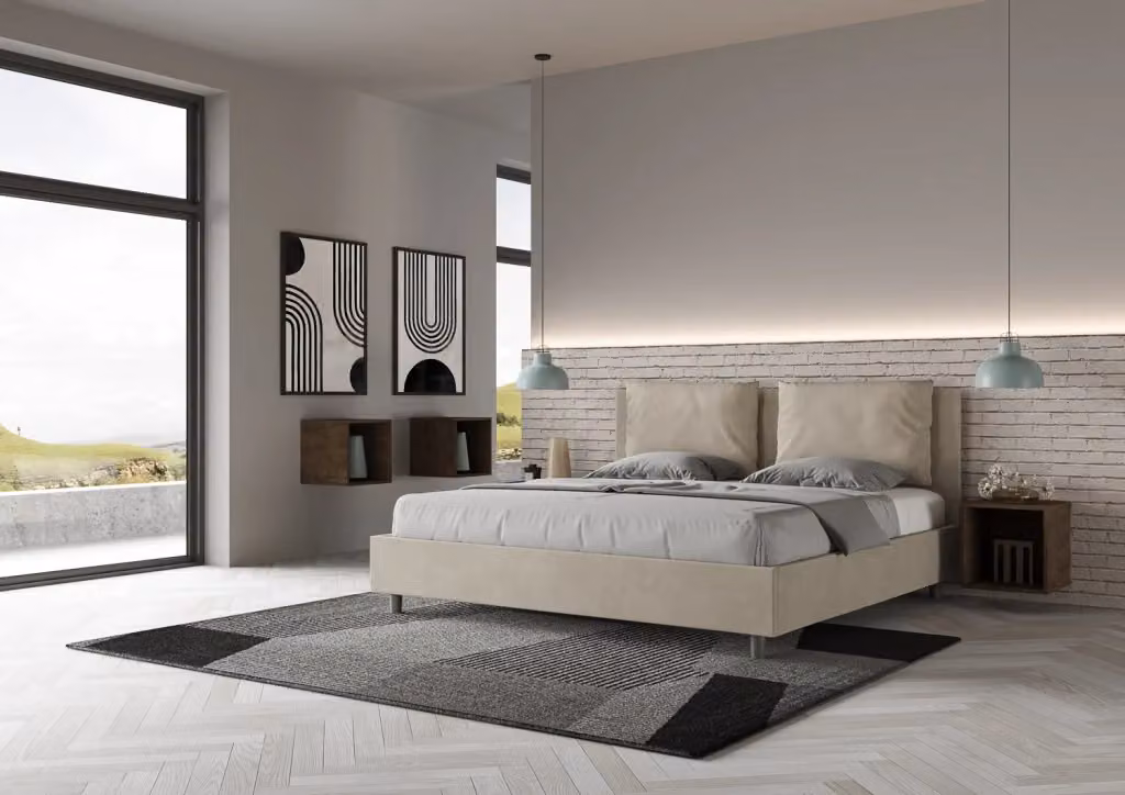 Letto matrimoniale king size con contenitore BS COM imbottito in microfibra colore sabbia L/P/H: 170 x 200 x 110 cm – 2