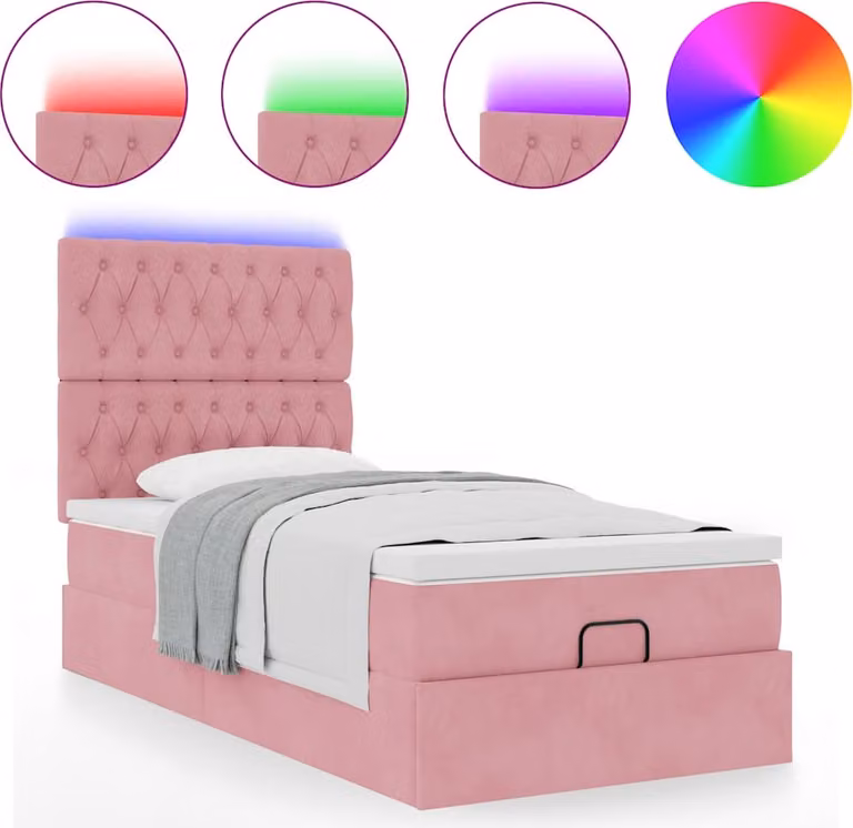 Struttura Letto Pouf con Materassi Rosa 90x200 cm in Velluto