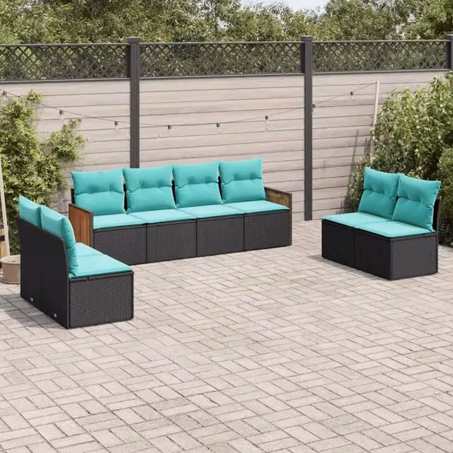 Set Divani da Giardino 8 pz con Cuscini Nero in Polyrattan 3227569