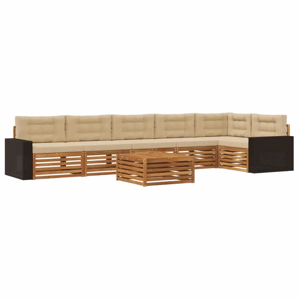 Set di divani da esterno a L vidaXL in legno di acacia con tavolo da caffè e cuscini, colore beige e sabbia – 2