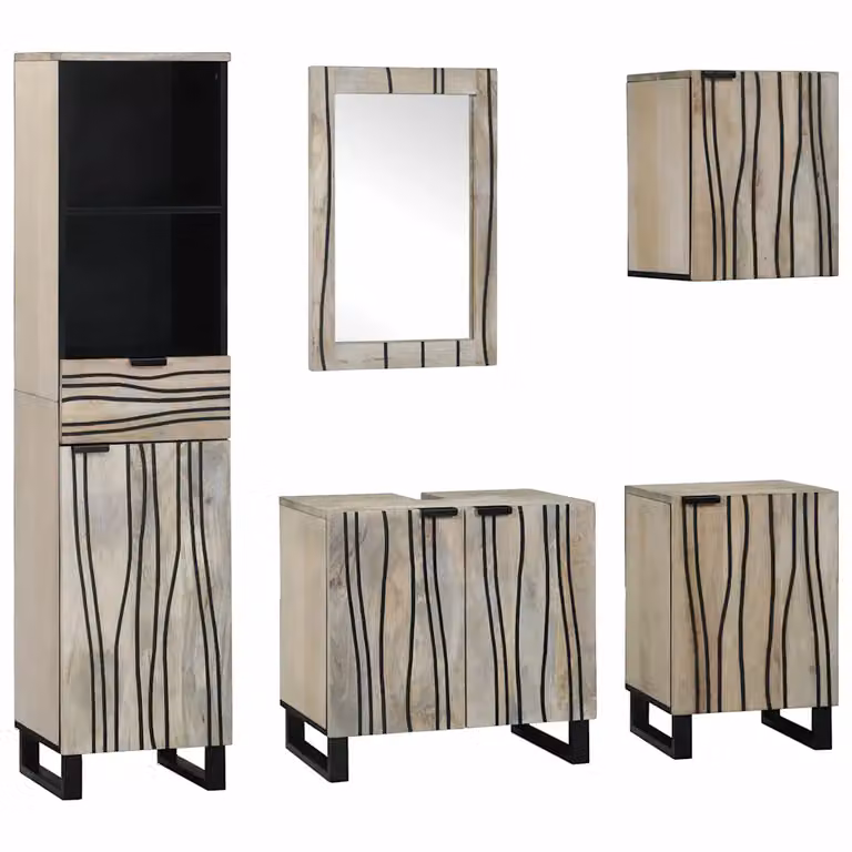 Set di mobili per il bagno vidaXL 5 pezzi in legno e metallo Marrone, L: 38 cm, P: 33 cm, H: 160 cm