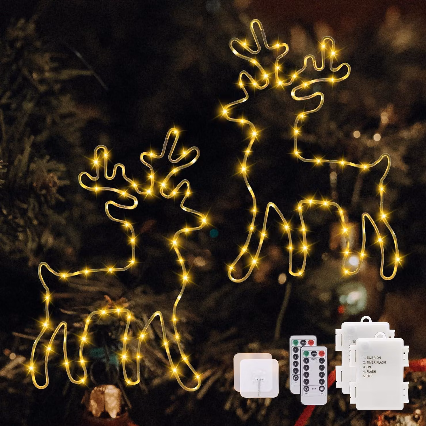 Set di 2 catene luminose decorative, con 120 LED, luce bianco caldo, complete di telecomando