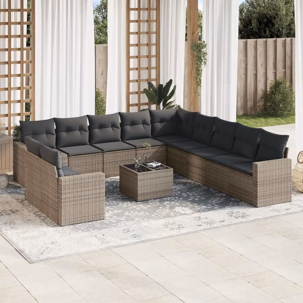 vidaXL Set Divano da Giardino a L con Tavolino e Cuscini Grigio in Polyrattan e Metallo – 1