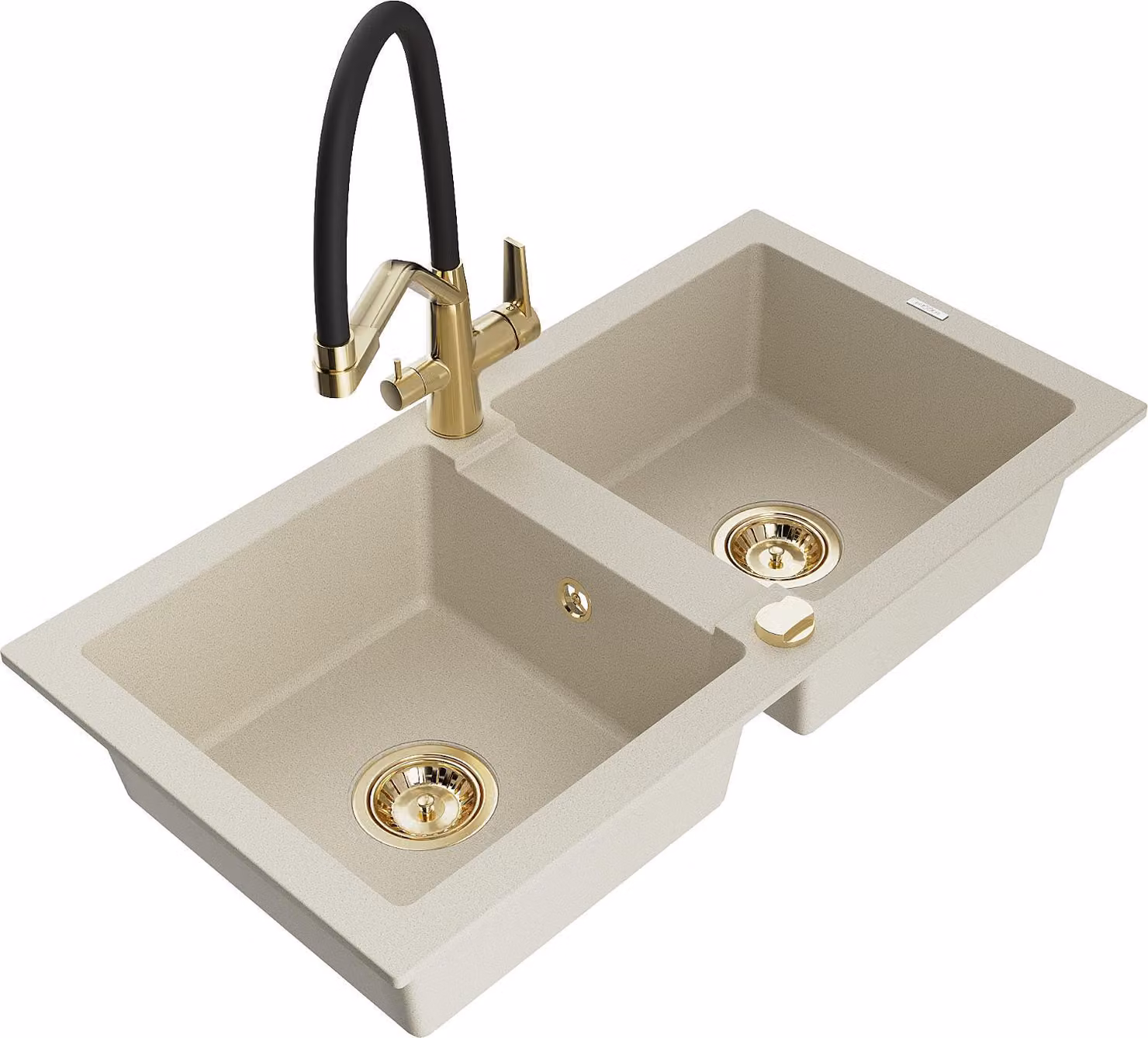 Mexen Mario lavello in granito a 2 vasche con miscelatore cucina Duo, beige - 6504-69-671701-57-G