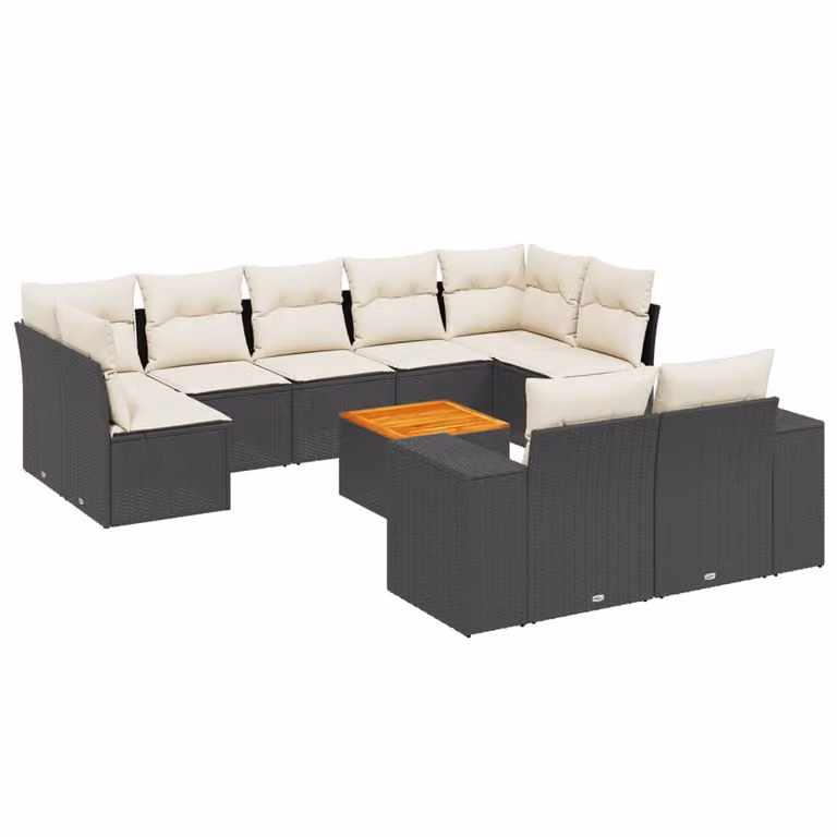 Set Divani da Giardino 10pz con Cuscini in Polyrattan Nero
