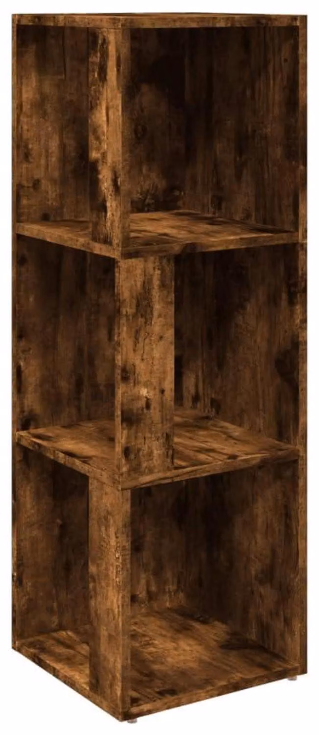 Scaffale angolare in legno impiallacciato noce, 33x33x100 cm, realizzato in materiale composito, con 3 scomparti