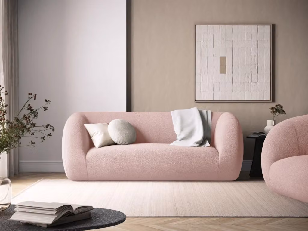 Divano 2 posti Essen di Cosmopolitan Design in bouclé rosa cipria – 2