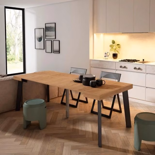 Consolle allungabile, 222x90x73cm, Per 10 persone, Gambe in legno, colore Rovere RF3072