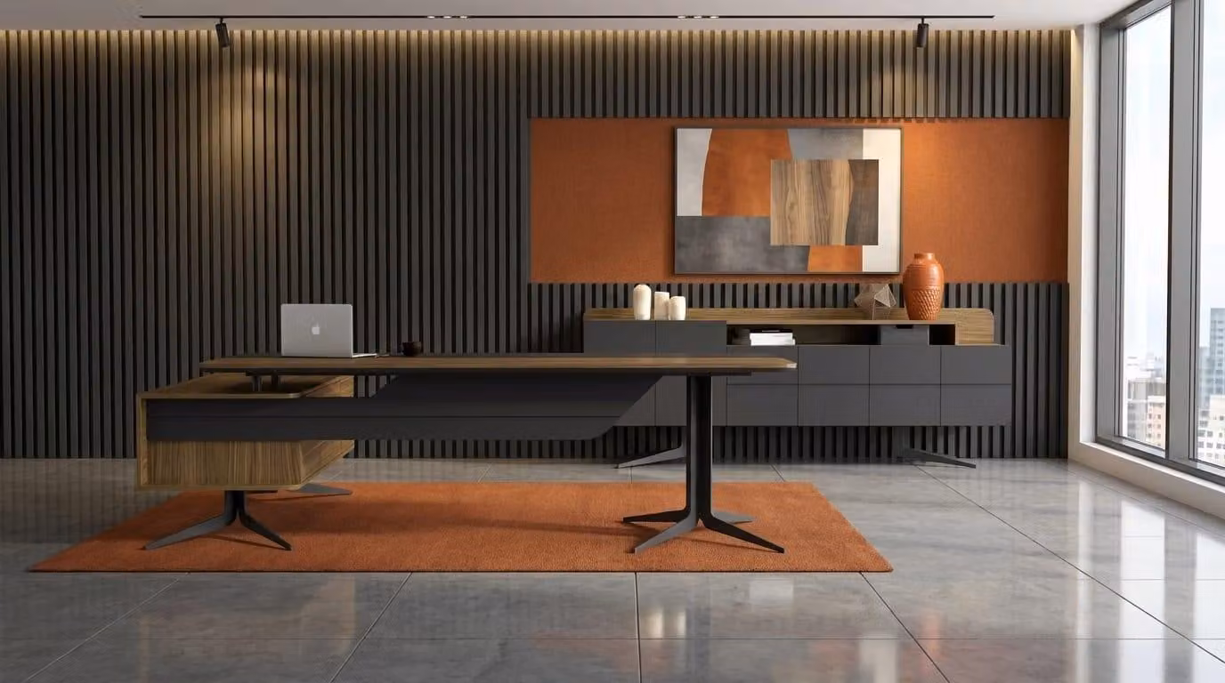 Set di arredi per ufficio: scrivania, mobiletto laterale, design esclusivo