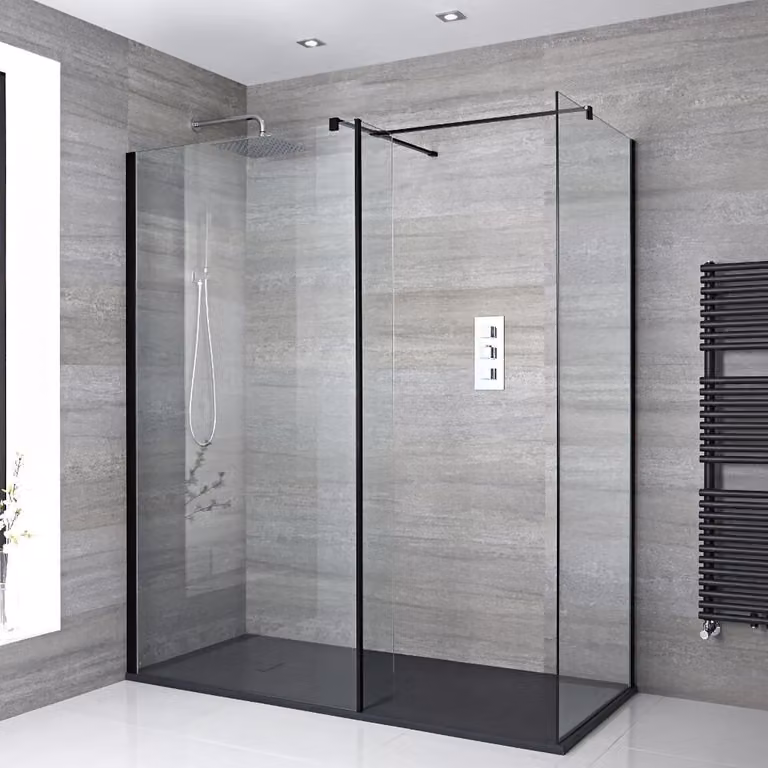 Box Doccia Walk-In Angolare con Piatto Doccia Ardesia e Parete Paraspruzzi (Opzionale) - Diverse Misure - Nox