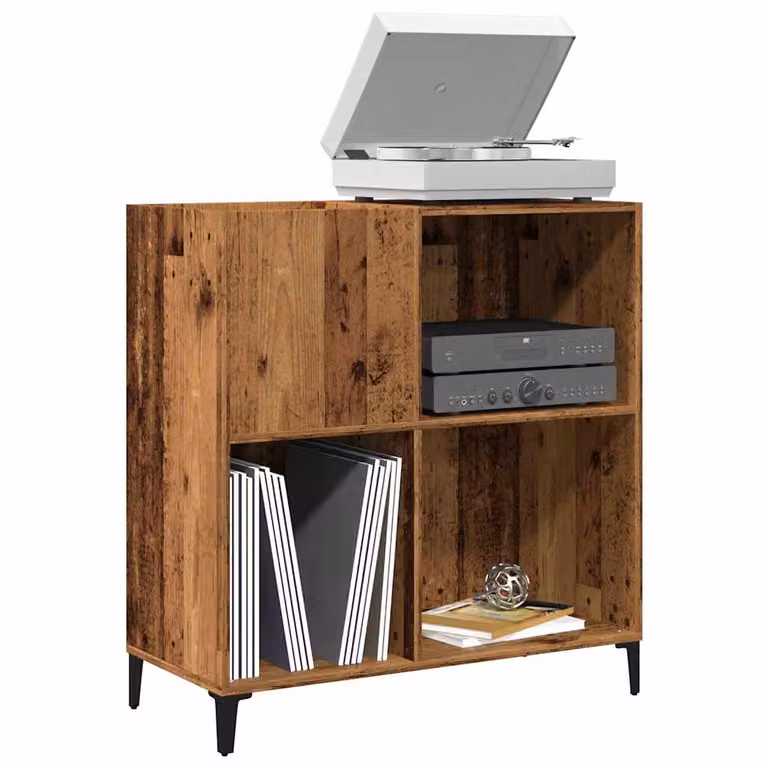 vidaXL Mobile Porta Dischi in Legno Antico e Metallo, Colore Marrone, L 84,5 cm x P 38 cm x H 89 cm