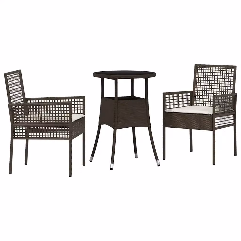 Set da pranzo per giardino e terrazzo vidaXL in polyrattan marrone e beige con piano in vetro – 2