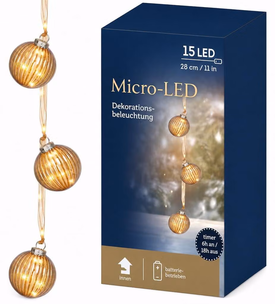 Lampada decorativa con 15 LED bianco caldo, 28 cm, alimentata a batteria, con timer