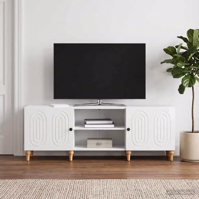 Mobile TV moderno vidaXL Bianco Lucido in legno ingegnerizzato L 150 x P 31 x H 50 cm