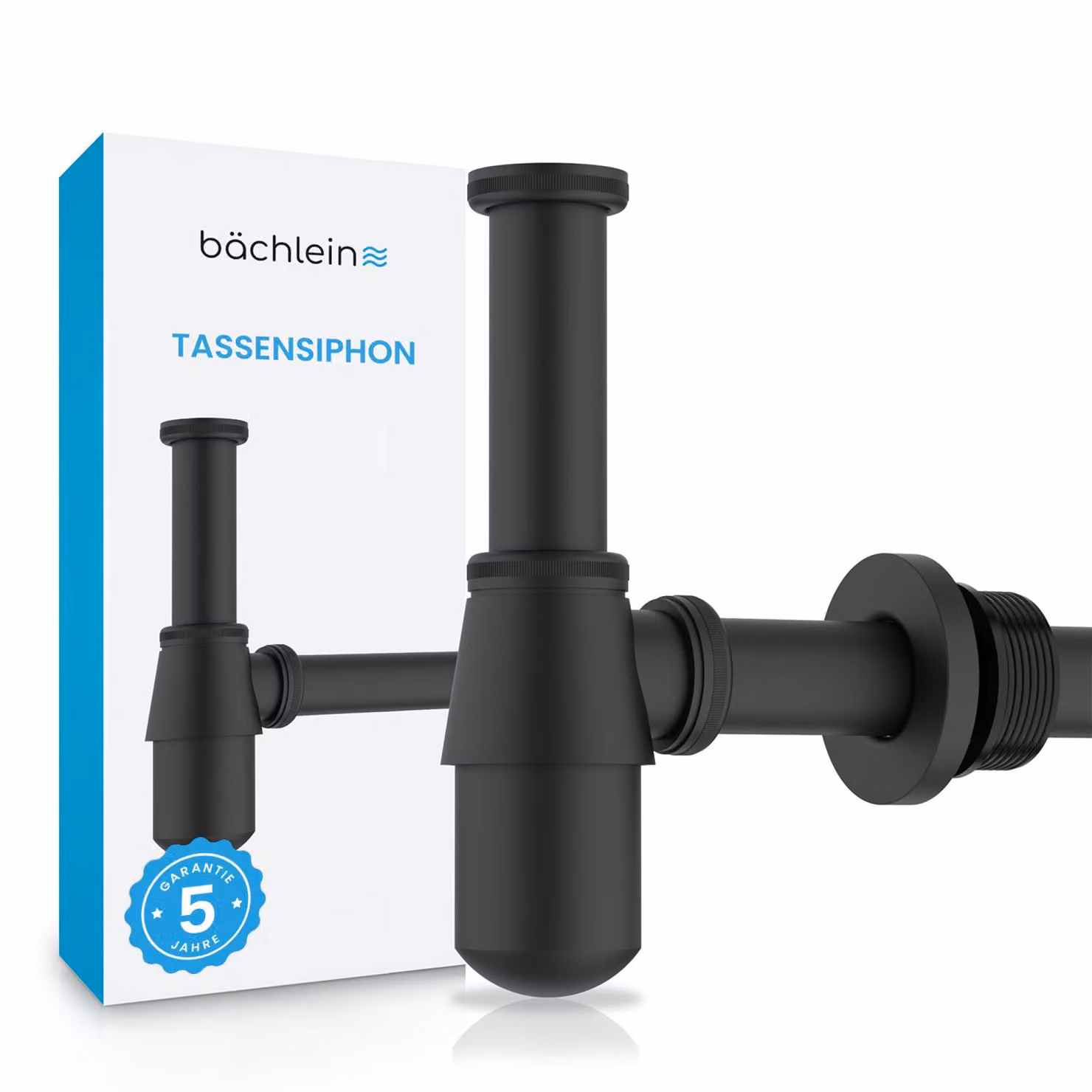 Sifone a tazza Bächlein universale per lavandini e lavabi (nero opaco), sifone anti-odori con apertura per la pulizia - sifone di design a bottiglia