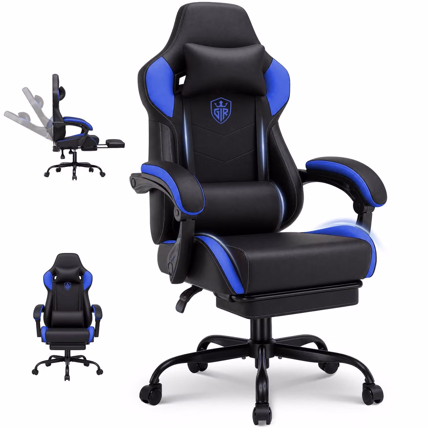 GTPLAYER Sedia da gaming, sedia da ufficio con poggiapiedi, sedia gamer ergonomica con braccioli integrati, sedia da scrivania regolabile in altezza