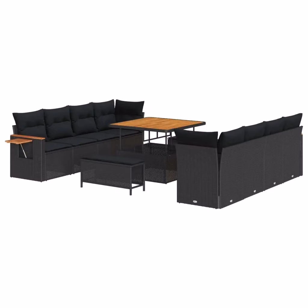 Set Divano da Giardino vidaXL a 11 Posti Nero con Cuscini e Tavolino da Esterno – 2
