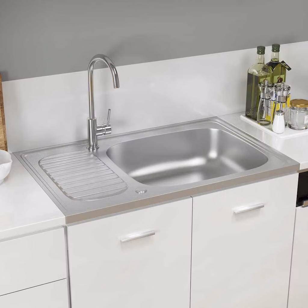 Lavello da cucina con scarico vidaXL in acciaio inossidabile argento L: 80 cm, P: 50 cm, H: 15,5 cm
