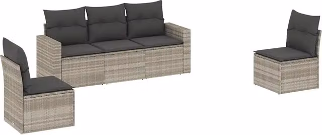 Set Divano da Giardino 5pz | Set Salotto da Giardino con Cuscini Grigio Chiaro Polyrattan
