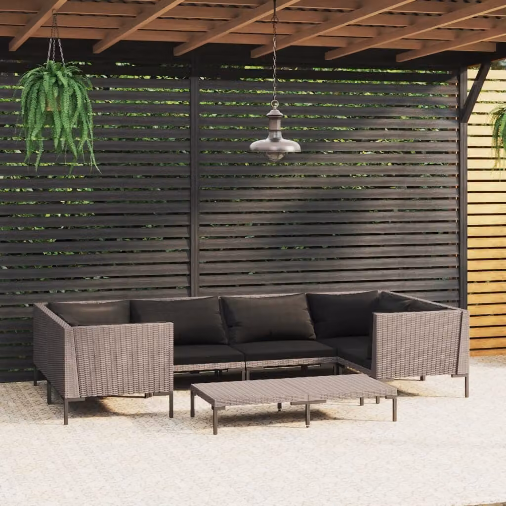 Maison Exclusive - Set da giardino da 7 pezzi con cuscini in polyrattan grigio scuro