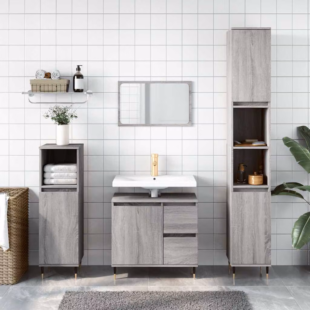 Armadietto da bagno vidaXL in stile industriale grigio con ante a battente e cassetti, L: 65 cm, P: 33 cm, H: 60 cm