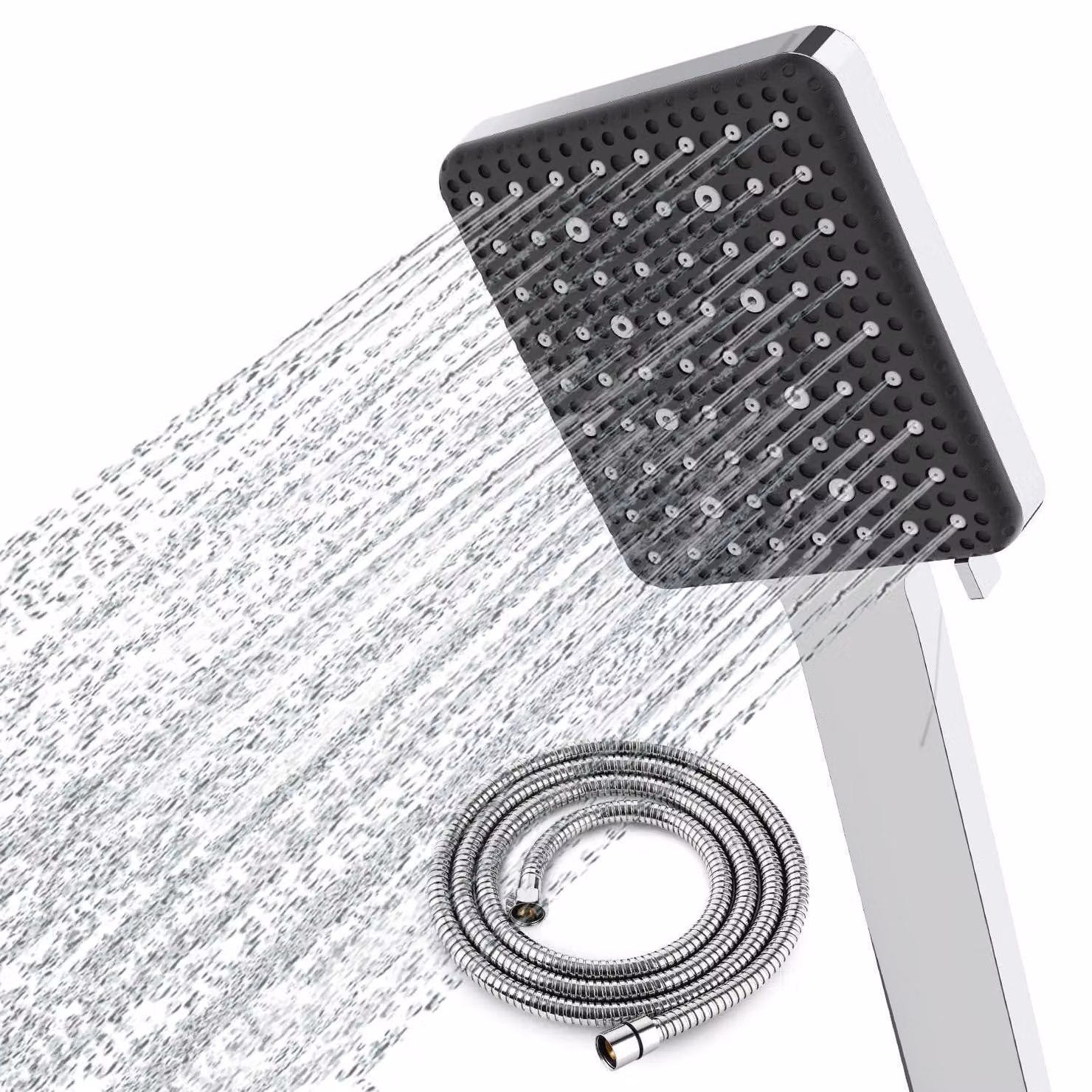 Testina doccia ad alta pressione con tubo flessibile, a risparmio idrico, finitura nera opaca, 6 getti, tubo flessibile da 1,5 metri