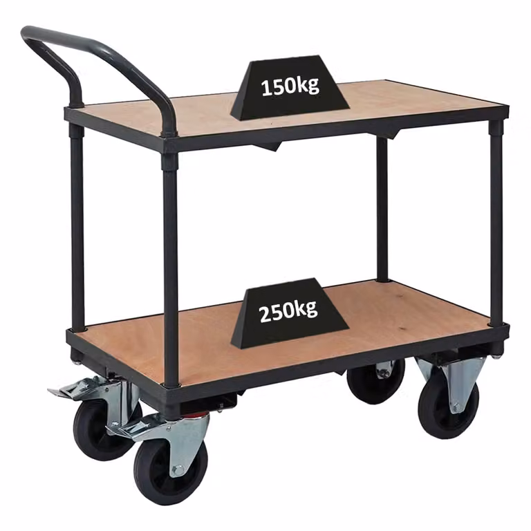Carrello da tavolo professionale con 2 ripiani | HxLxP 95x97x50cm | Portata 400kg | Pneumatici in gomma piena, 2x ruote piroettanti con freno di stazionamento e 2x ruote fisse | Grigio | Carrello da trasporto Carrello per scaffali Carrello per prelievo or
