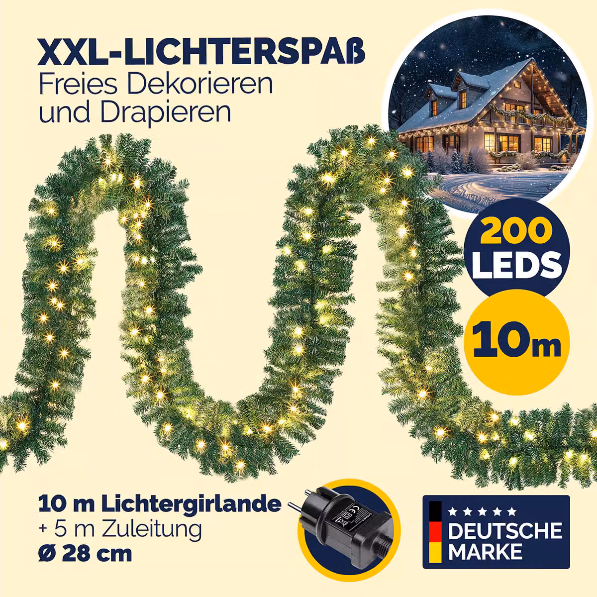Set di 2 Ghirlande Natalizie Casaria con 400 LED Warm White, Lunghezza: 10 m, Colore Verde, per Interni ed Esterni – 2