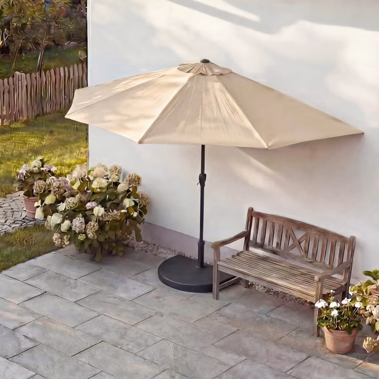 Ombrellone Parla, ombrellone da balcone, poliestere/alluminio UV 50+ 3kg ~ 270cm crema con supporto